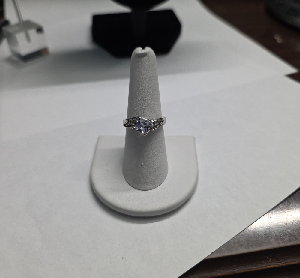 S925 Sterling Silver Princess Cut Solitaire Ring with Accent Stones
